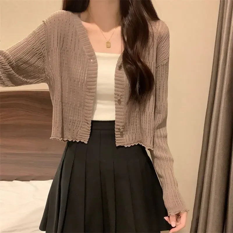 Slim V-Neck Knit Cardigan – Lightweight Casual Top
