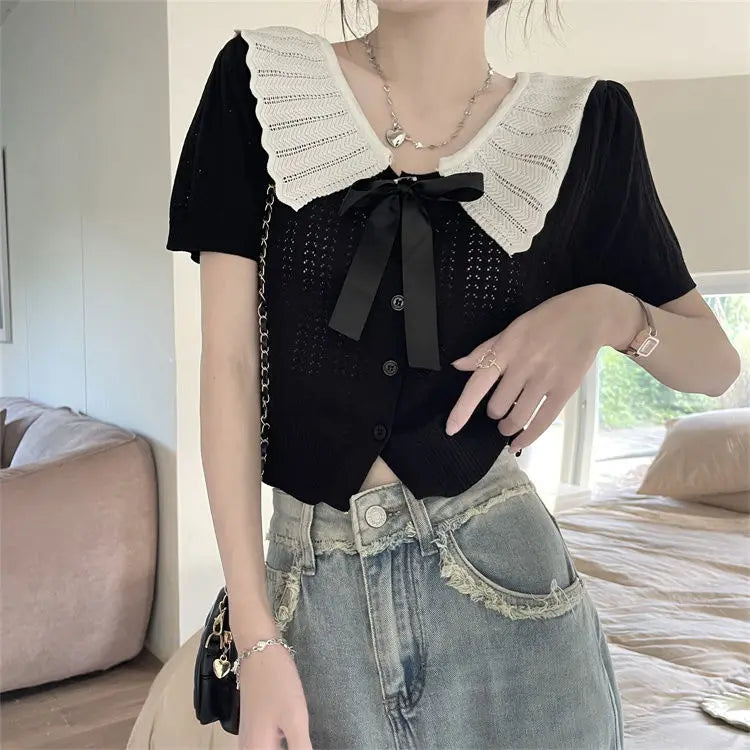 French Doll Knit Cardigan – Short Sleeve Summer Top