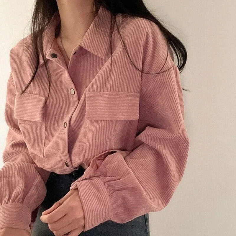 Corduroy Blouse Jacket – Drawstring Short Coat