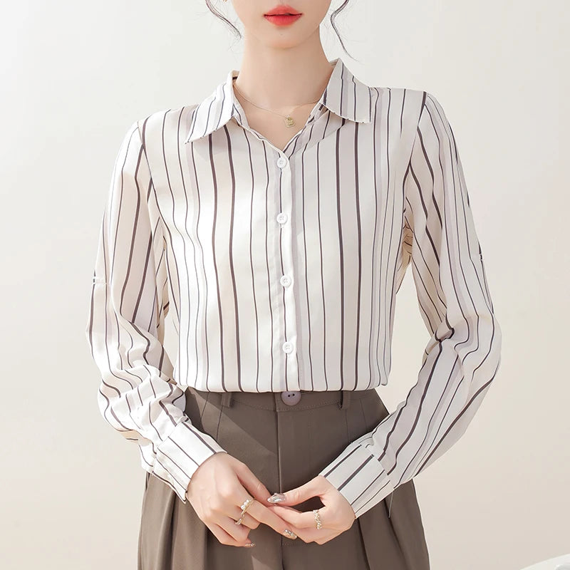 Striped Slim Long Sleeve Blouse – Elegant Fit