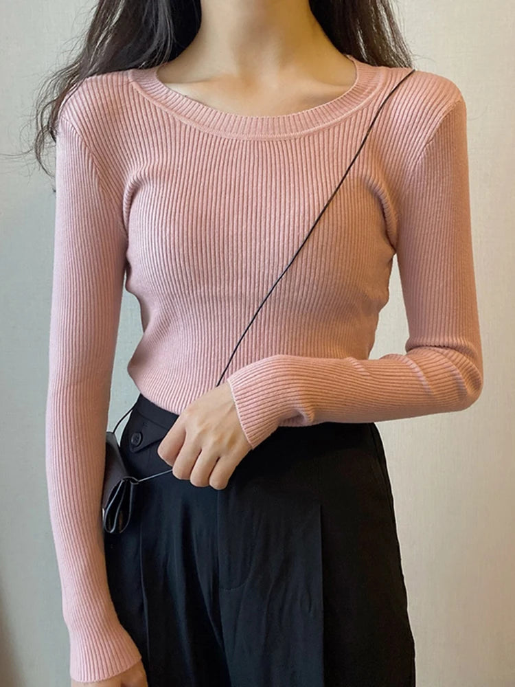 Autumn O-Neck Knit Pullover – Long Sleeve Slim Fit