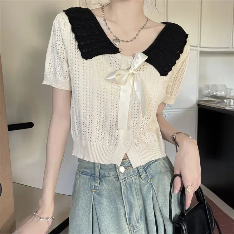 French Doll Knit Cardigan – Short Sleeve Summer Top