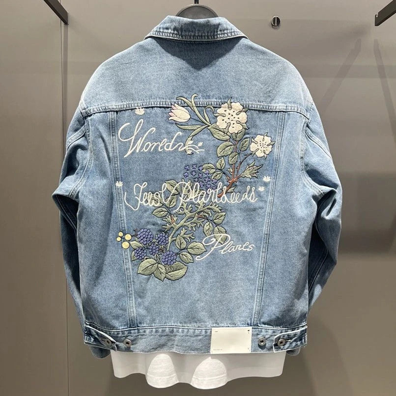 Floral Embroidery Denim Jacket – Button-Up Style