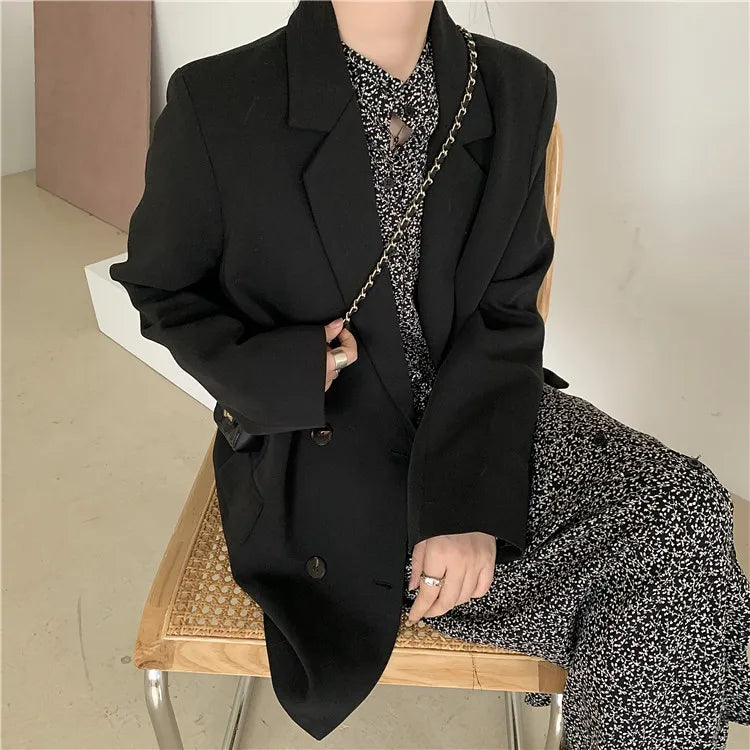 Mid-Length Suit Jacket – Loose Blazer for Work