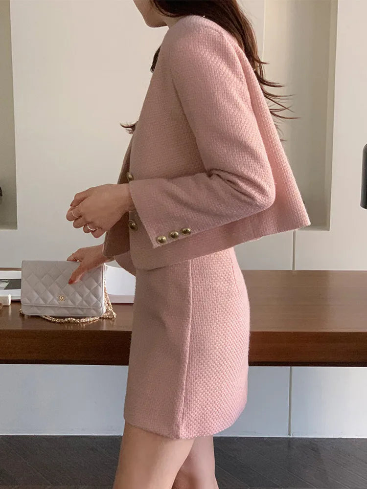 Autumn Elegant Two-Piece Set – Long Sleeve Jacket Coat + Mini Skirt