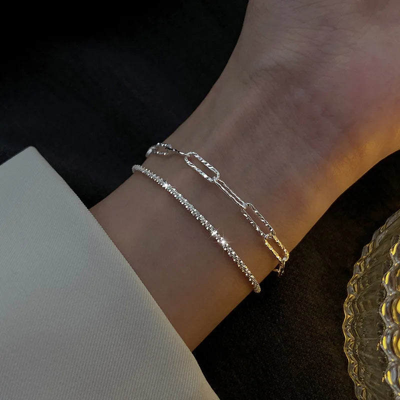 925 Sterling Silver Double Layered Bracelet Set