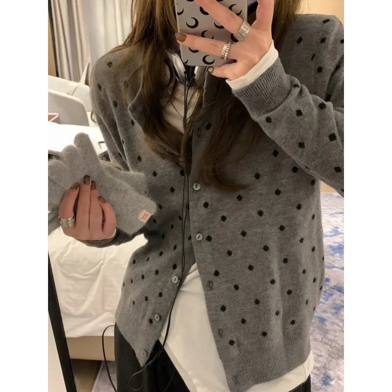 Polka Dot Knit Cardigan – Slim Spring Layered Look