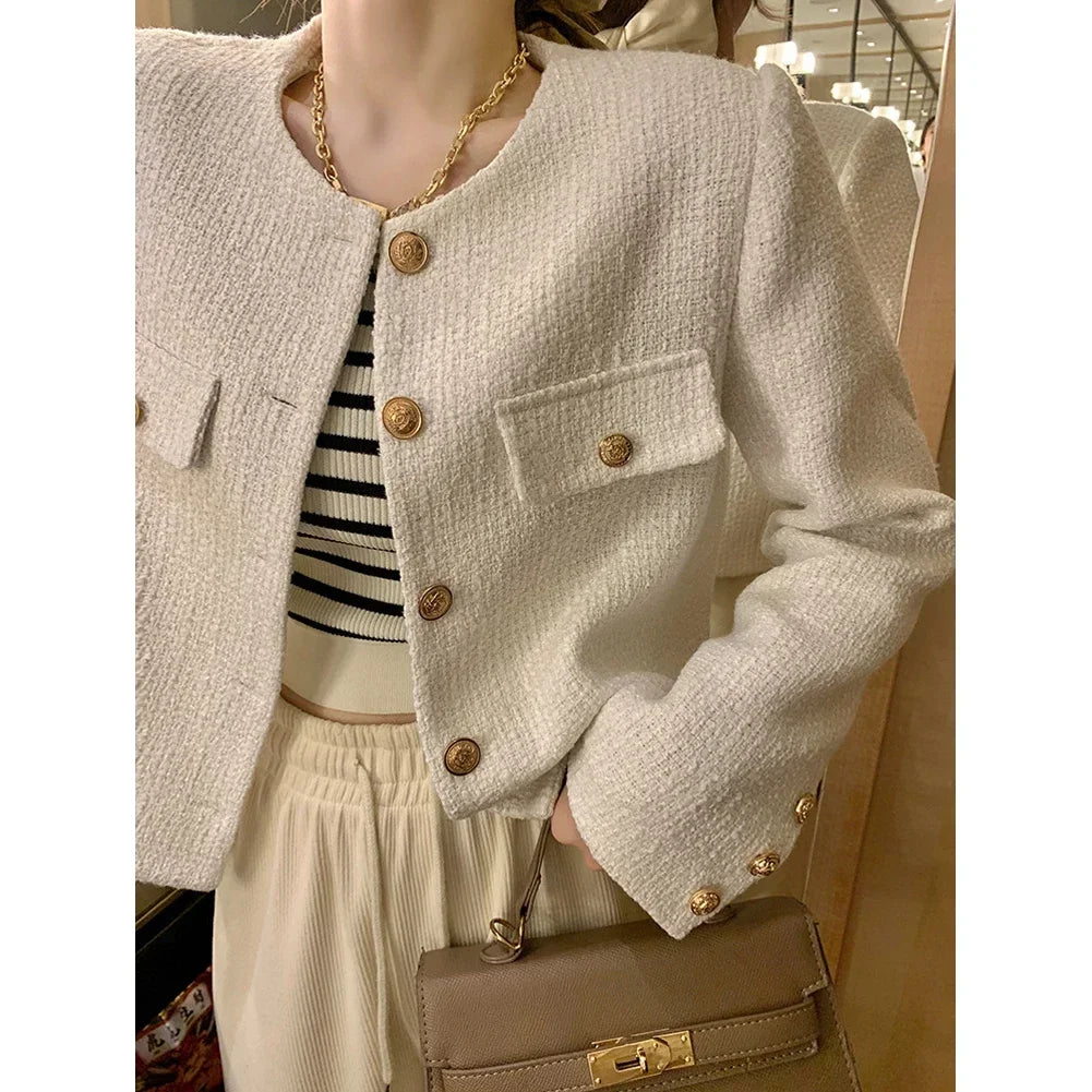 Cropped Tweed Jacket – Chic-Elegant Knit Cardigan Coat