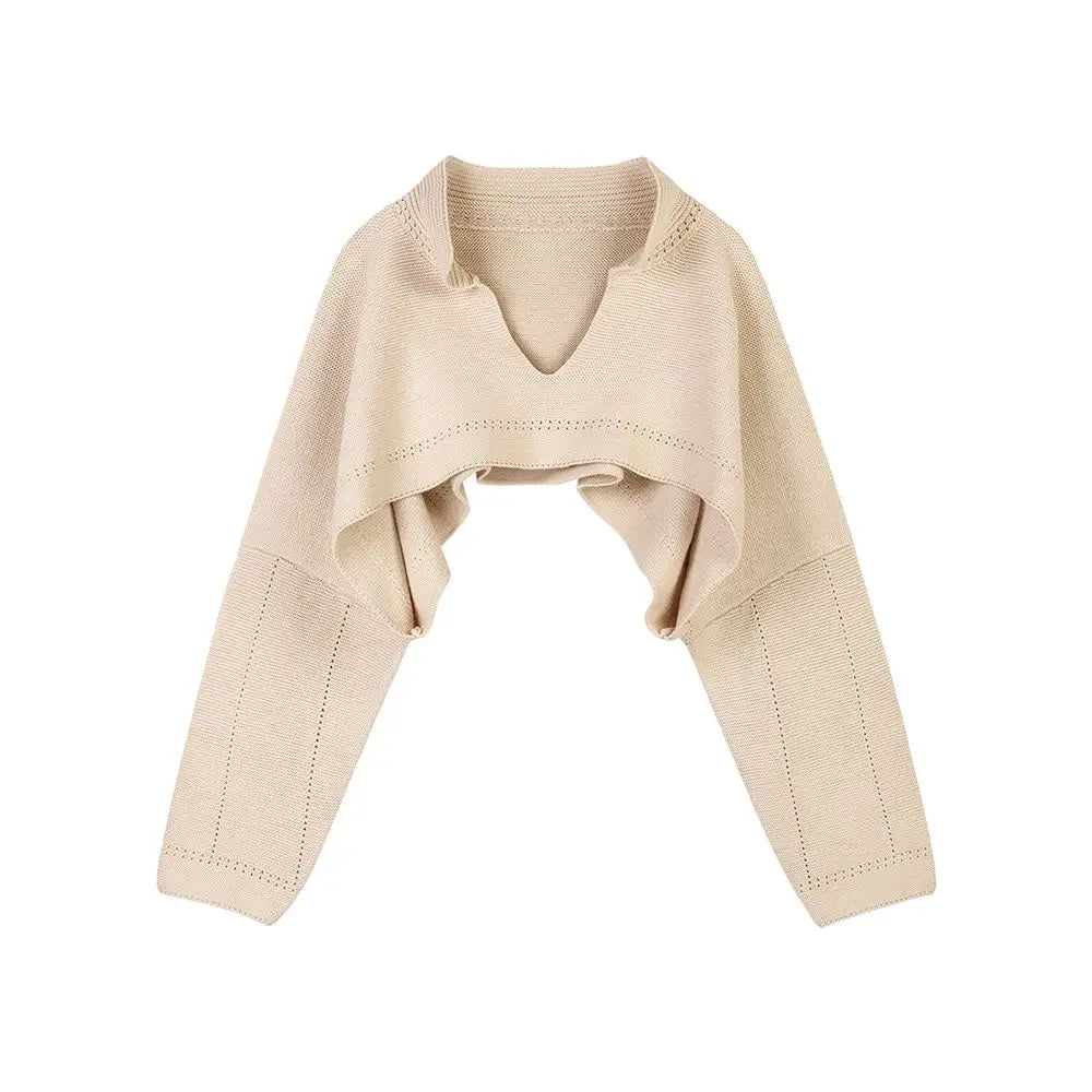 Cropped Knit Jacket – Loose Fit Retro Streetwear
