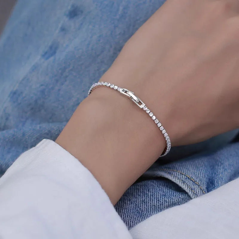 925 Sterling Silver Zircon Bracelet 16cm-19cm