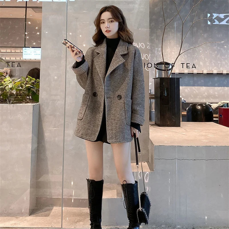 Woolen Blazer Cardigan – Mid-Length Loose Style