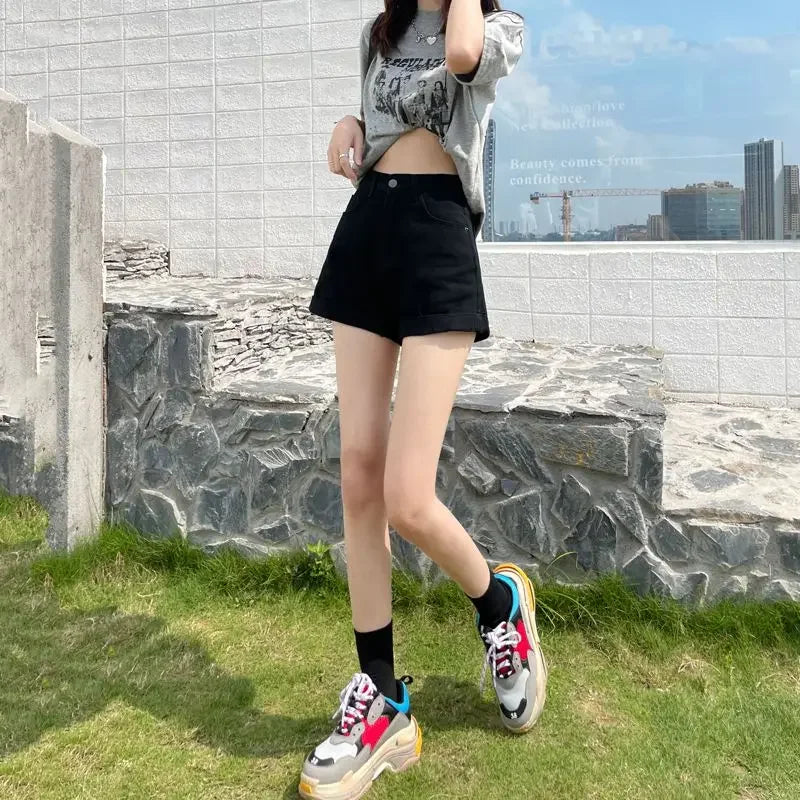 Wide Leg Denim Shorts – High Waist with Pocket Design