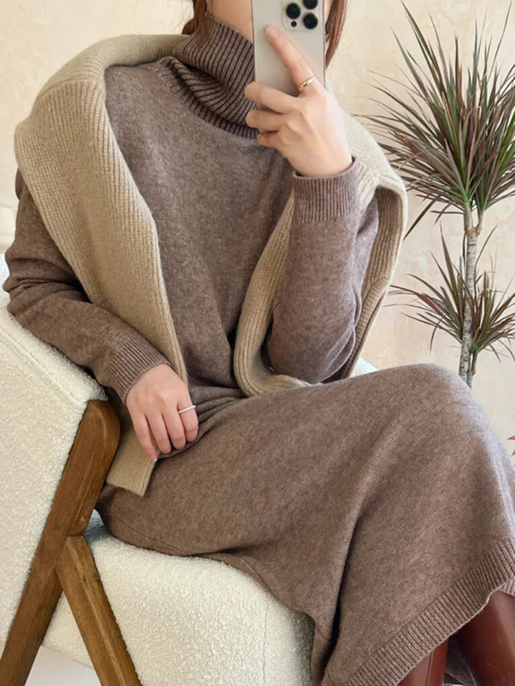 Turtleneck Sweater Dress – Loose Casual Knit Dress