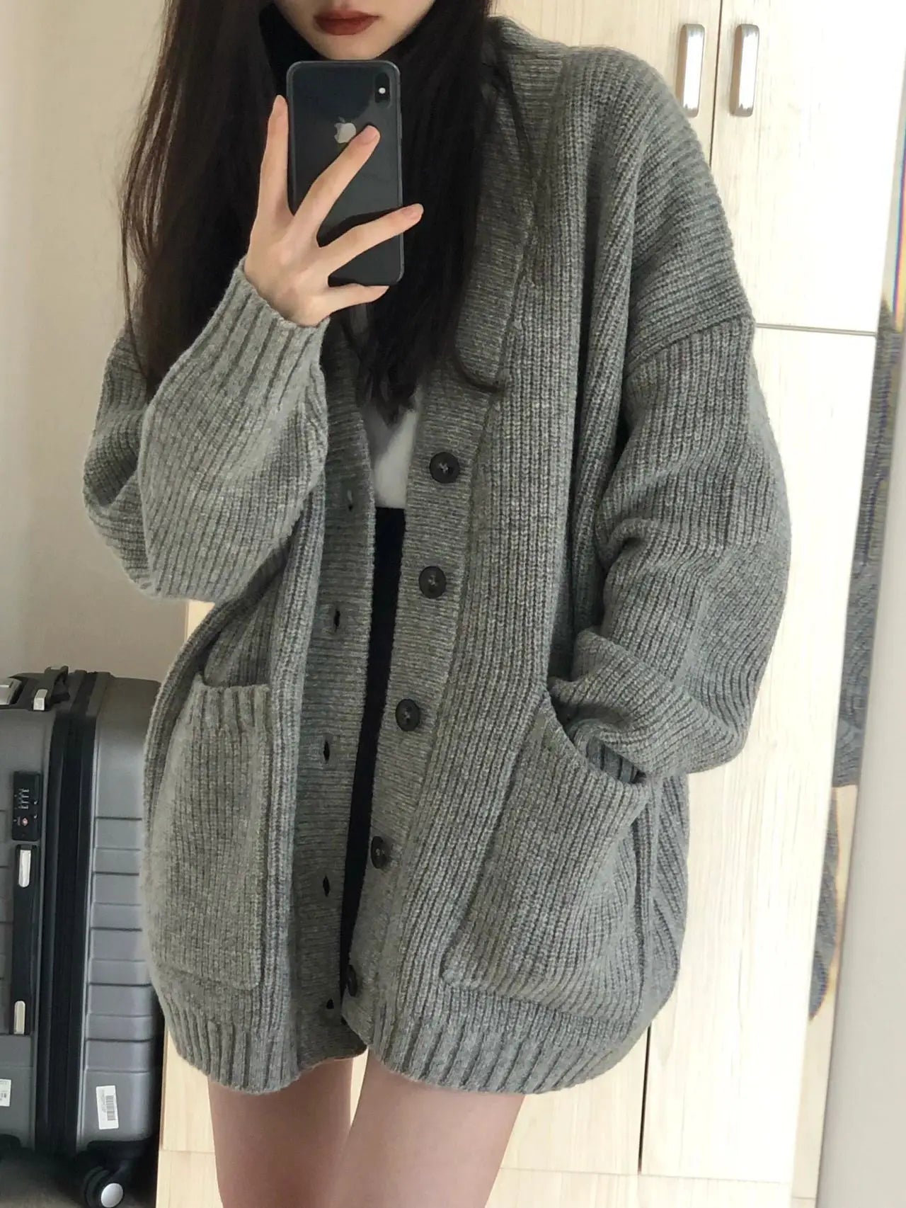 Single Breasted Sweater Cardigan – Loose Knit Coat