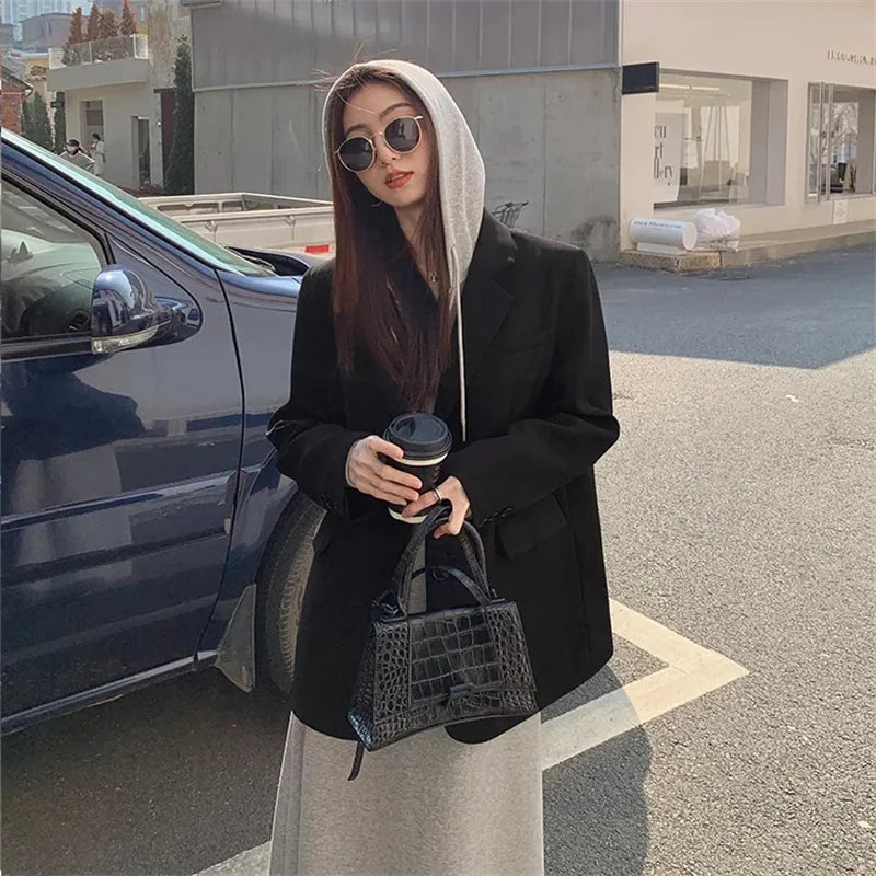 Black Suit Jacket – Long Split Back Officewear for Fall