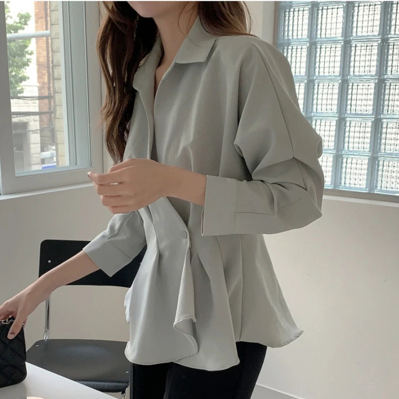 Elegant Ruffle Long Sleeve Cross V-Neck Blouse
