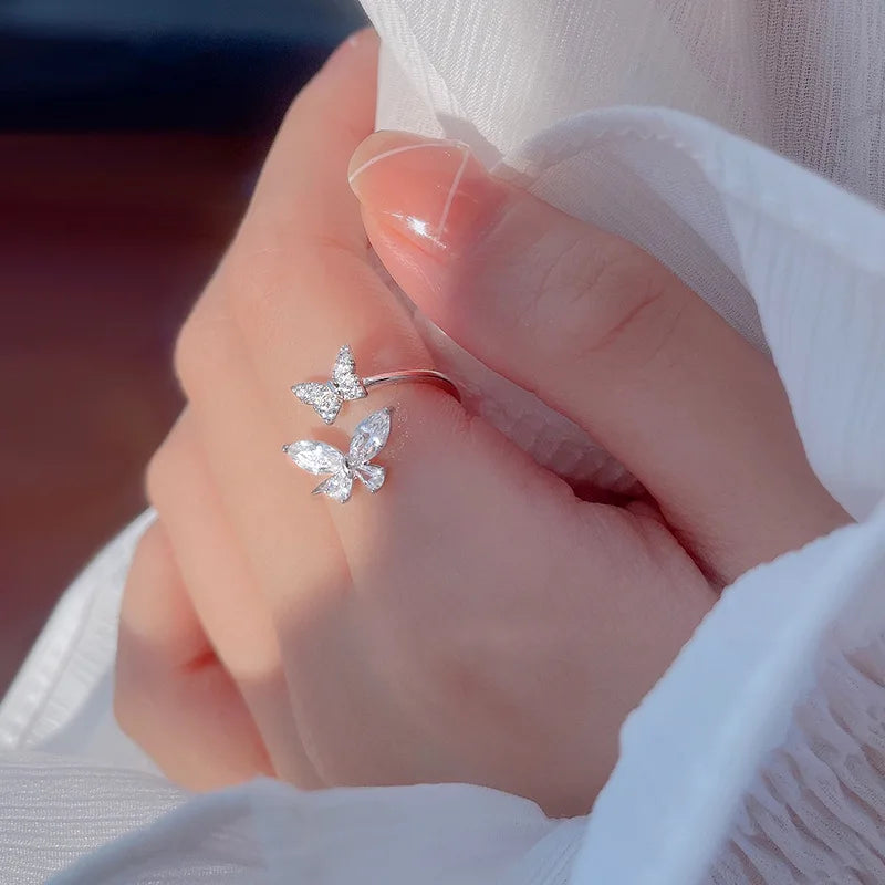 925 Silver Butterfly Zircon Open Ring