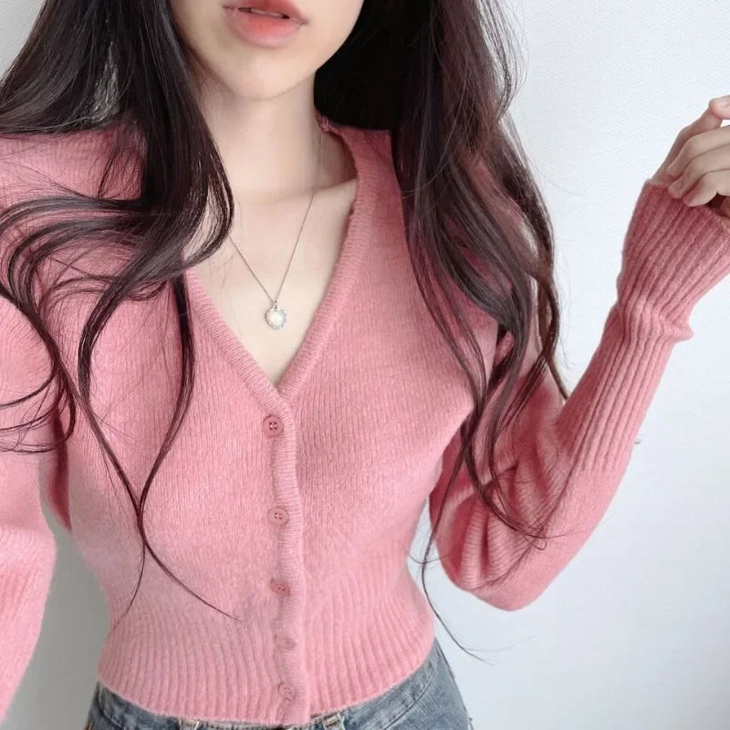 Retro Long Knit Cardigan – Slim Cropped Streetwear