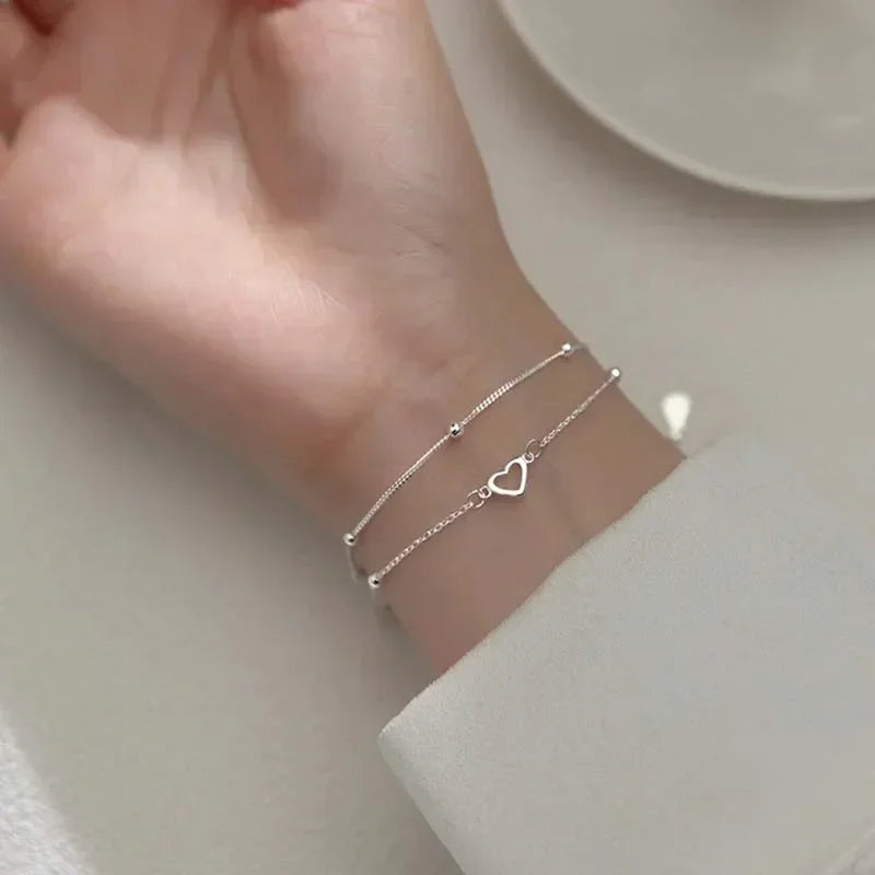 925 Copper Double Love Heart Bracelet