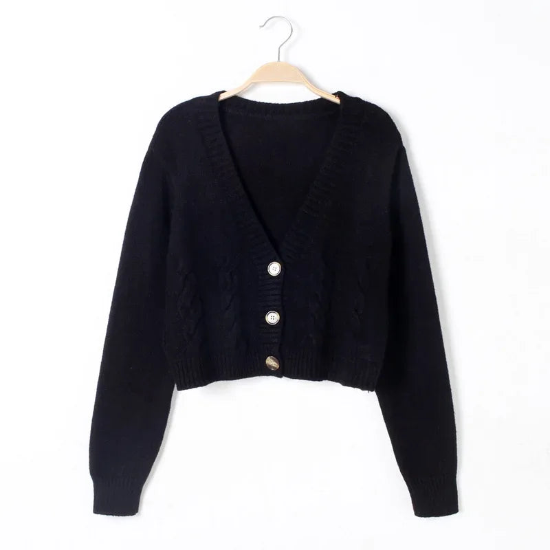 V Neck Crop Knit Cardigan – Soft Slim Fit