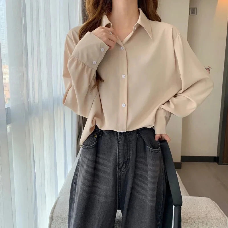 Chiffon White Button-Up – Loose Fit Office Shirt