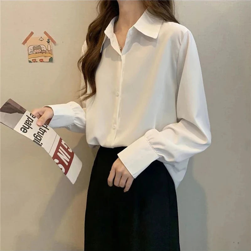 Chiffon White Button-Up – Loose Fit Office Shirt