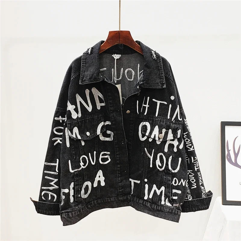 Embroidered Denim Jacket – Long Sleeve Casual Blue Jean Style