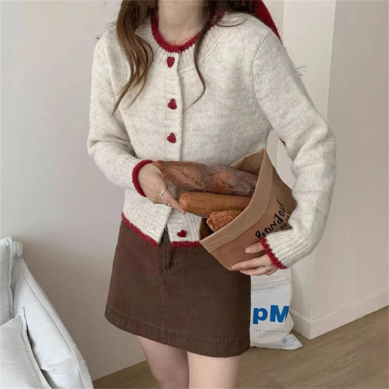 Sweetheart Button Knit Cardigan – Relaxed O-Neck Fit