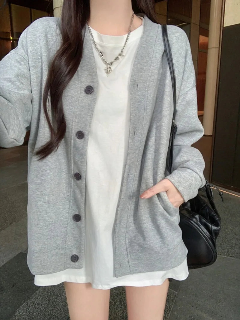 Buttoned Knit Cardigan – All-Match Slim V-Neck Sweater