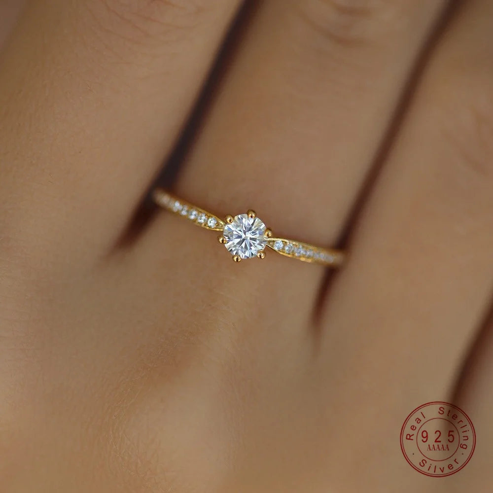 925 Silver 14K Gold Plated Zircon Ring