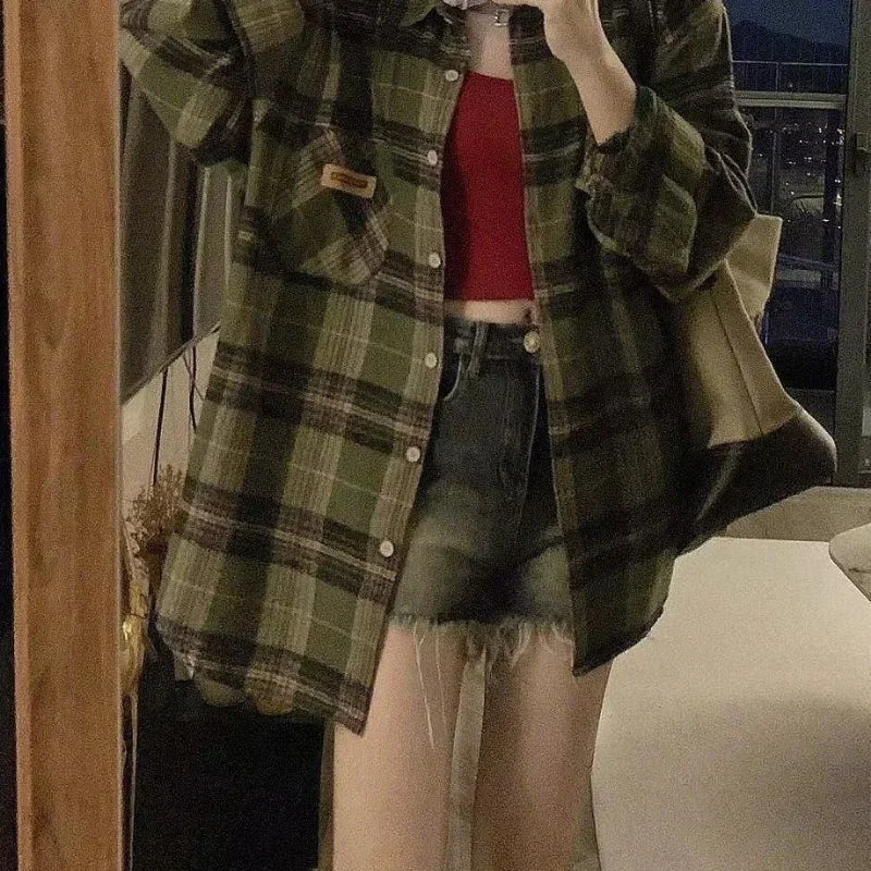 Green Plaid Oversize Shirt – Vintage Street Style