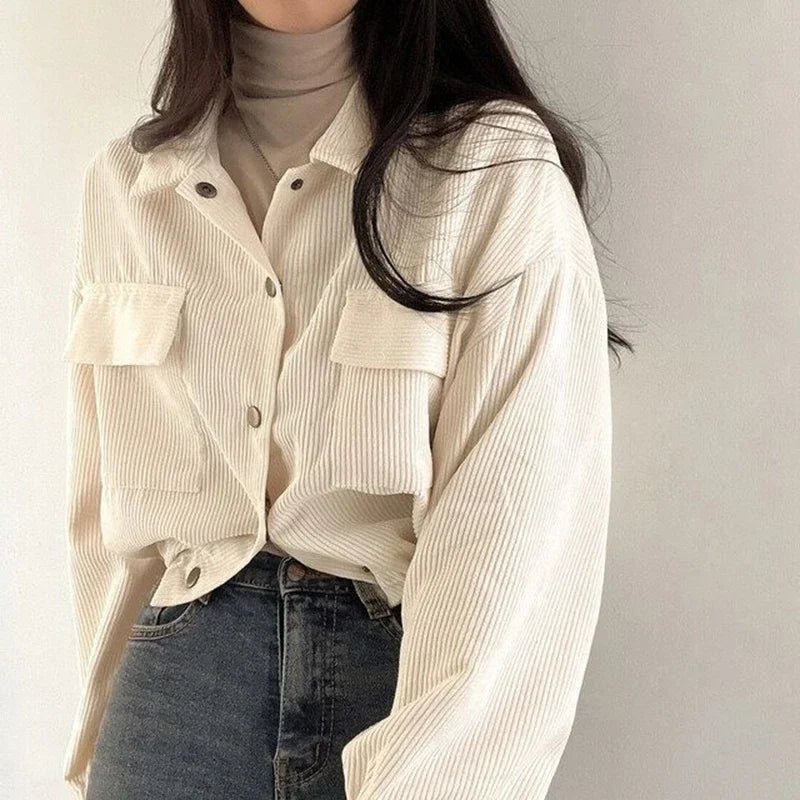 Corduroy Blouse Jacket – Drawstring Short Coat