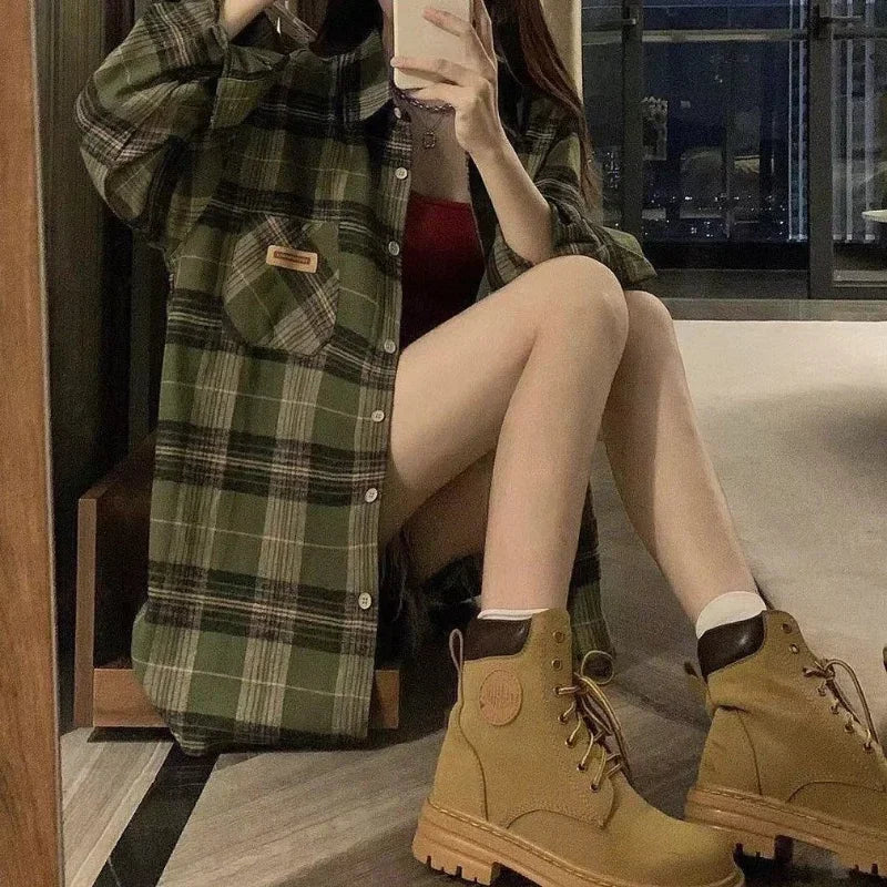 Green Plaid Oversize Shirt – Vintage Street Style