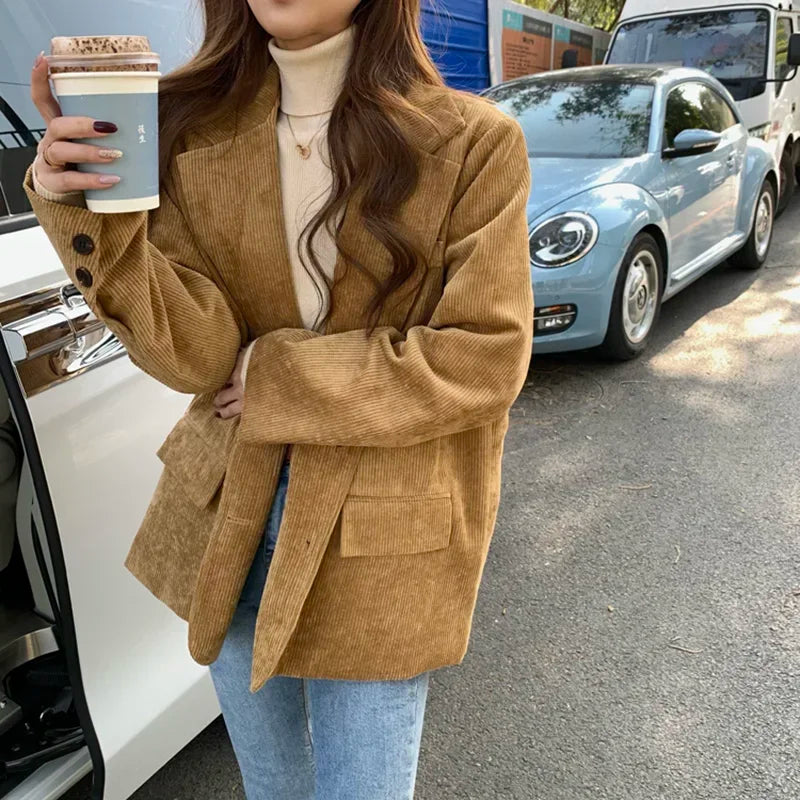 Oversized Corduroy Blazer – Thick & Warm Look