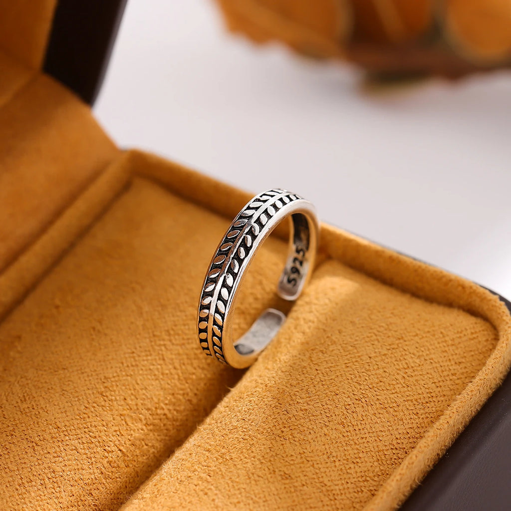 925 Silver Leaf Retro Thai Style Ring