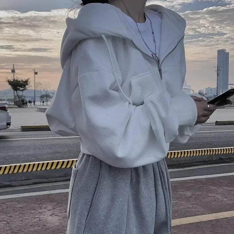Cropped Hoodie Jacket – Zip-Up Oversized Sweatshirt