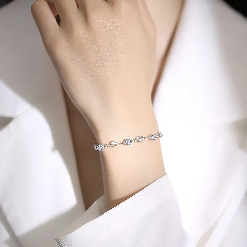 925 Sterling Silver Zircon Star Pendant Bracelet