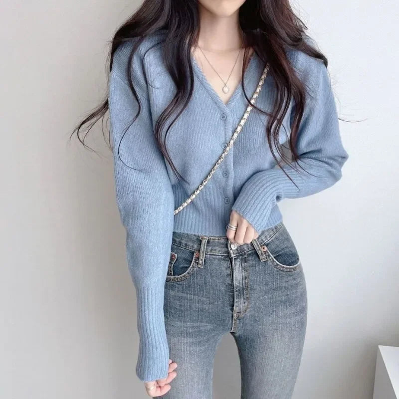 Retro Long Knit Cardigan – Slim Cropped Streetwear