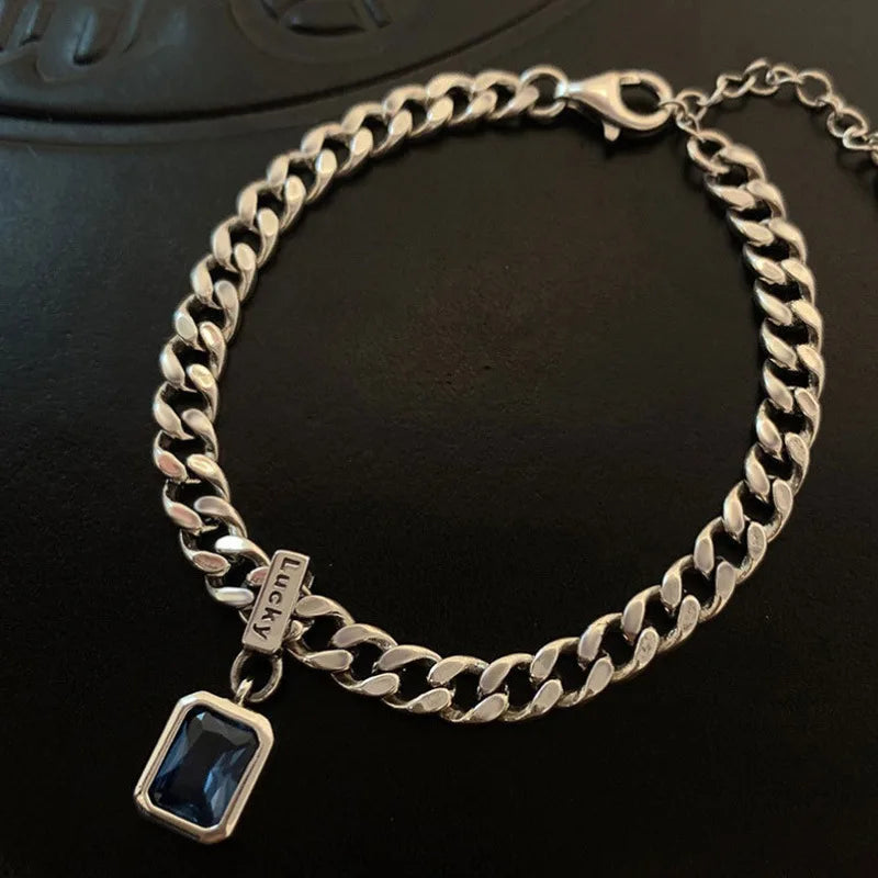 925 Sterling Silver Square Blue Crystal Bracelet
