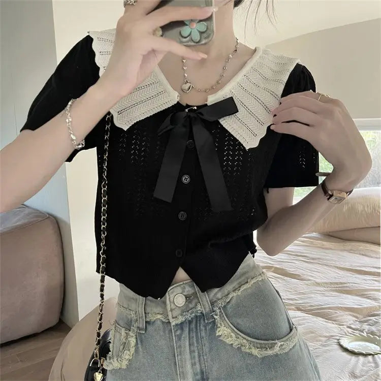 French Doll Knit Cardigan – Short Sleeve Summer Top