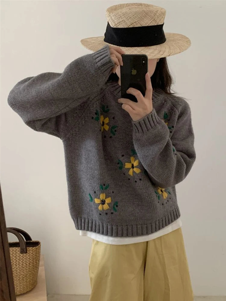 Khaki Patchwork Ribbed Sweater — Elegant Fit