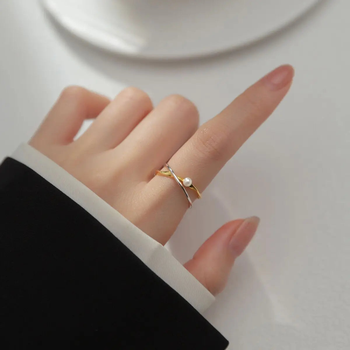 925 Silver Cross Pearl Ring