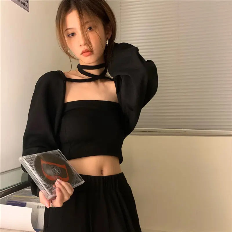 Lace-Up Cropped Knit Cardigan