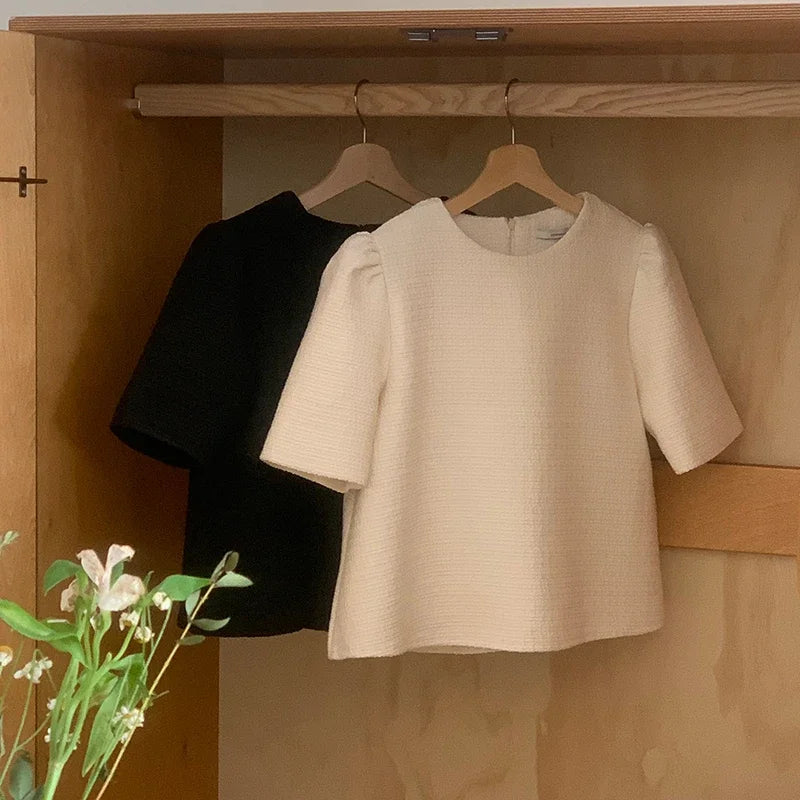 O-Neck Puff Sleeve Vintage Loose Blouse