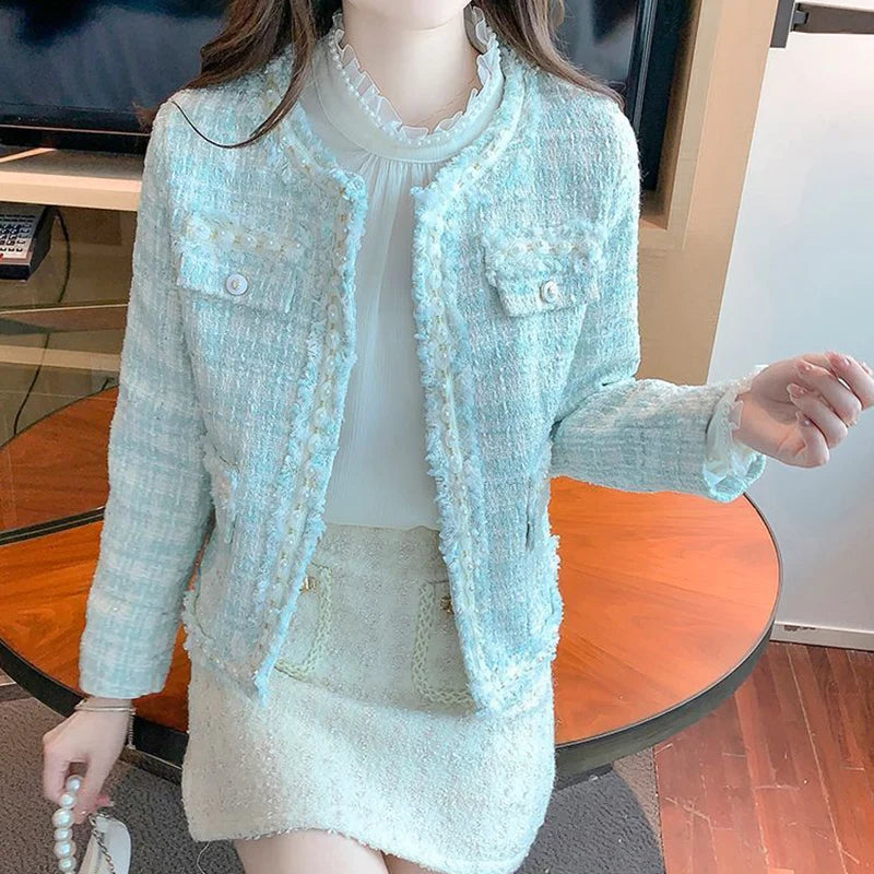Tweed Crop Jacket – Pearl Button Long Sleeve