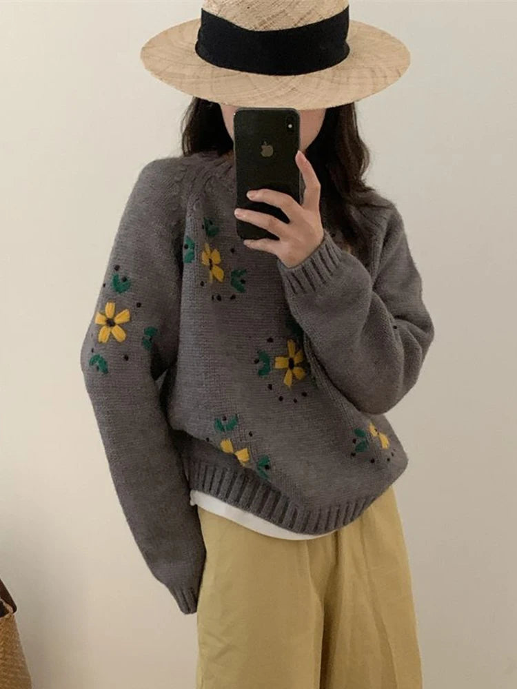 Khaki Patchwork Ribbed Sweater — Elegant Fit