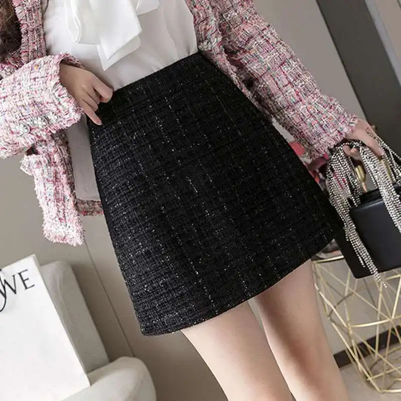 Woolen Two-Piece Set – Zipper Jacket + High Waist Slim Skirt