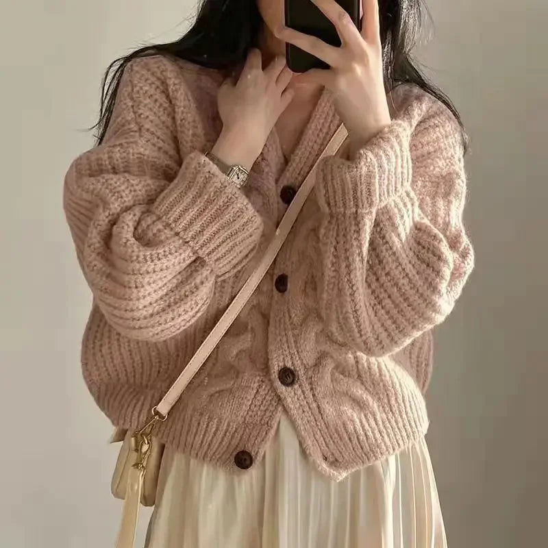 Casual Loose Fit Cardigan – Preppy Style Knit Sweater