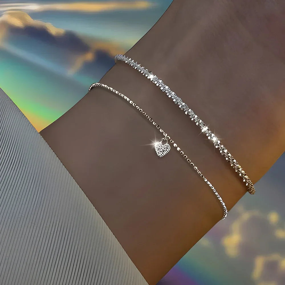 925 Sterling Silver Double Layered Bracelet Set