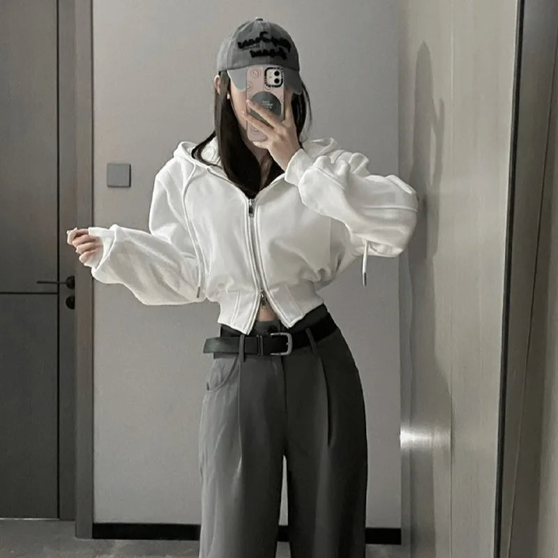 Slim Zip-Up Hoodie – Crop Fit Casual Jacket